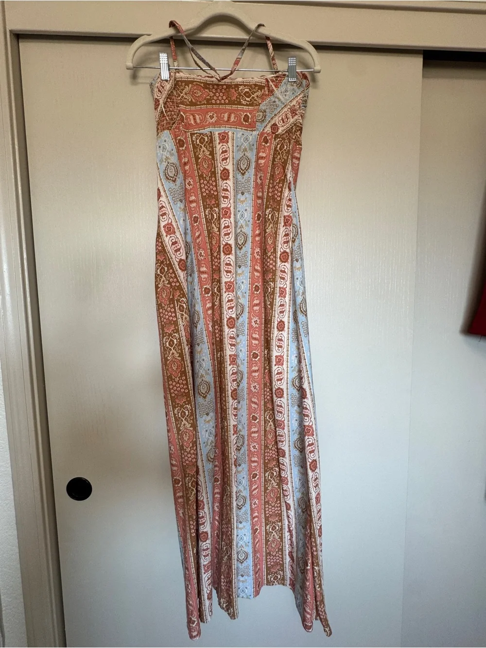 Abercrombie & Fitch Striped Paisley Maxi Dress in Rust and Light Blue